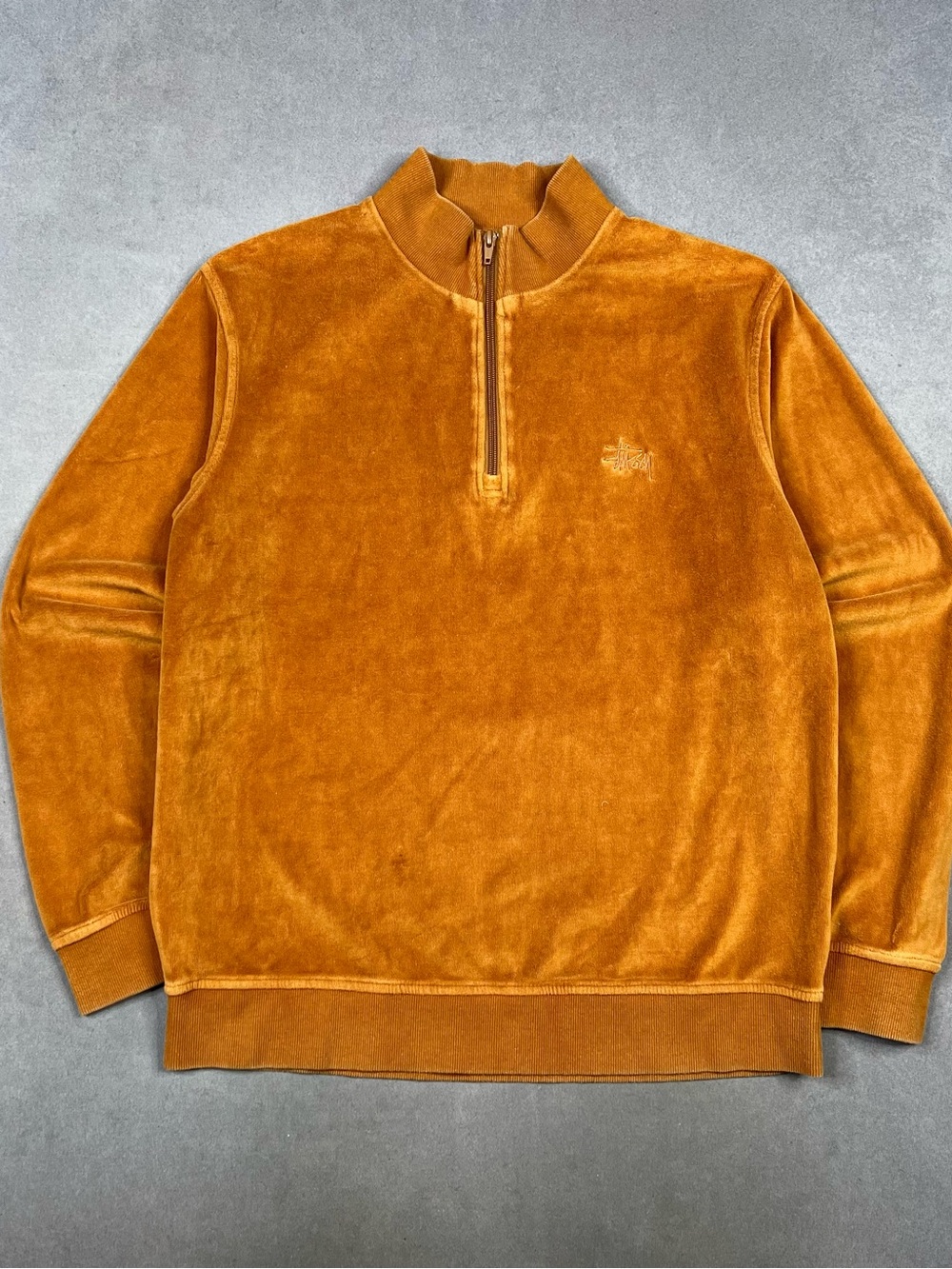 Stussy Men's Velour Zip-Up Sweater in Burnt Orange